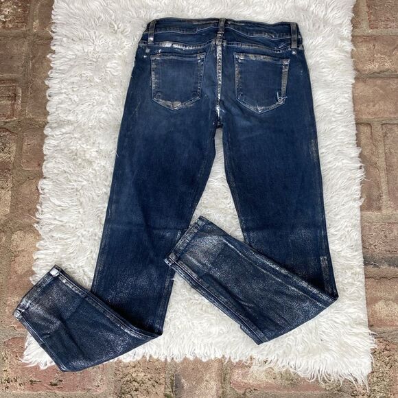 Bebe Precious Metal Icon Silver Rain Metallic Denim Jeans Size 27 Made USA 🇺🇸 - Picture 2 of 12